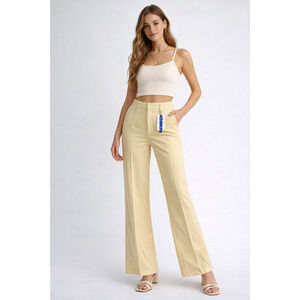 Cider Yellow Wide Leg Pants Women’s L High Rise Tailored Stretch Trousers NWT